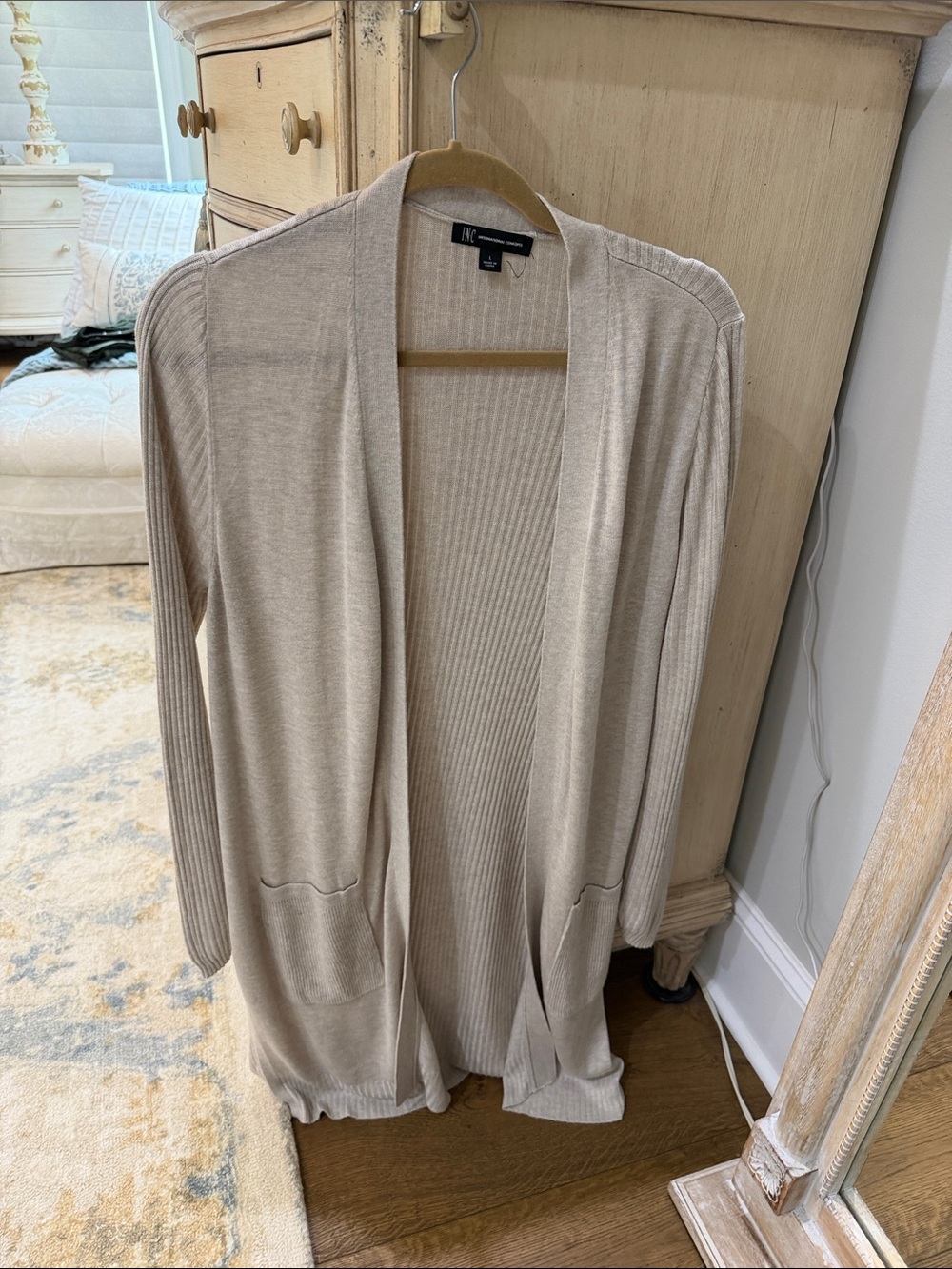 INC International Concepts Open-Front Long Cardigan - Light Beige
